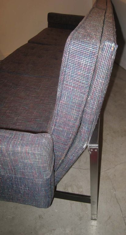 Mid-Century Modern Florence Knoll Three-Seat Steel / Upholstered Arm Sofa 2