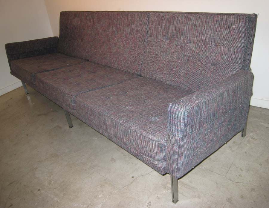 Mid-Century Modern Florence Knoll Three-Seat Steel / Upholstered Arm Sofa 4