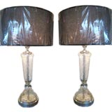 PAIR HOLLYWOOD REGENCY STERLING SILVER AND CRYSTAL LAMPS