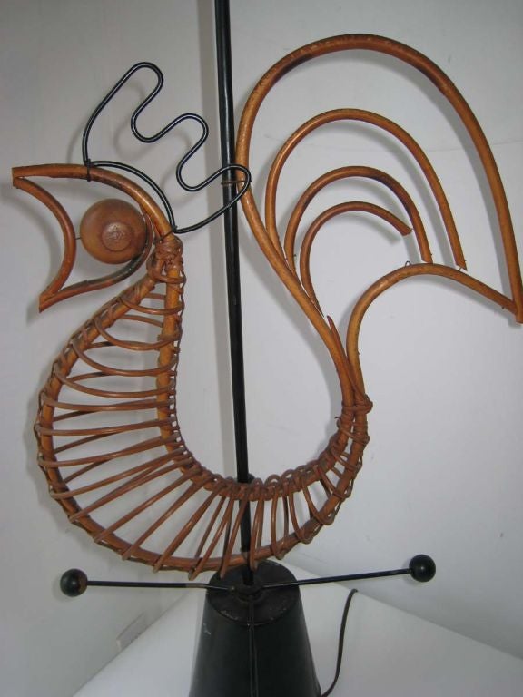 Mid-Century Modern Pair Mid Century Modern Frederick Weinberg Sculptural Rattan Rooster Lamps
