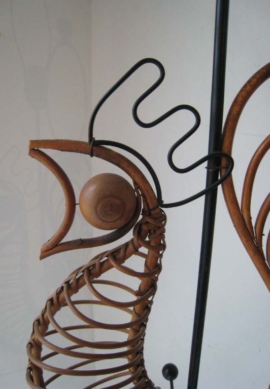 American Pair Mid Century Modern Frederick Weinberg Sculptural Rattan Rooster Lamps