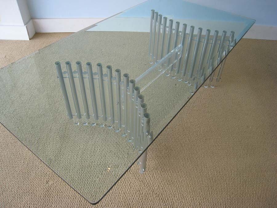 Mid Century Modern Lucite / Alum. / Glass Rectangular Coffee Table