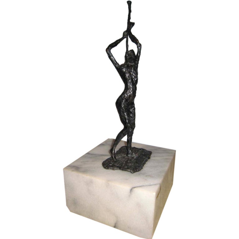 Mid Century Modern Giacometti style Figural Bronze Sculpture sgnd. For Sale