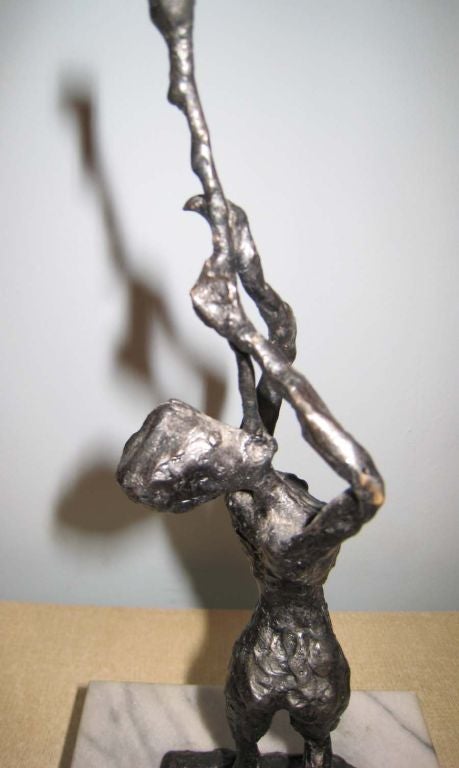 Hand-Crafted Mid Century Modern Giacometti style Figural Bronze Sculpture sgnd. For Sale