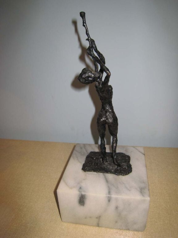 Mid Century Modern Giacometti style Figural Bronze Sculpture sgnd. In Good Condition For Sale In Miami, FL