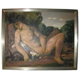 EARLY 20 TH C.CLASSICAL MALE NUDE OIL PAINTING