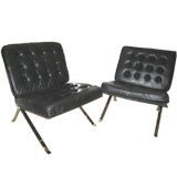 70s HI-END PAIR OF BLACK. LEATHER SLIPPER CHAIRS