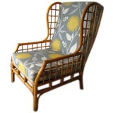 MID CENTURY RATTAN WING BACK LOUNGE CHAIR