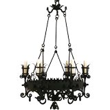 Six Light Wrought Iron Tiered Chandelier