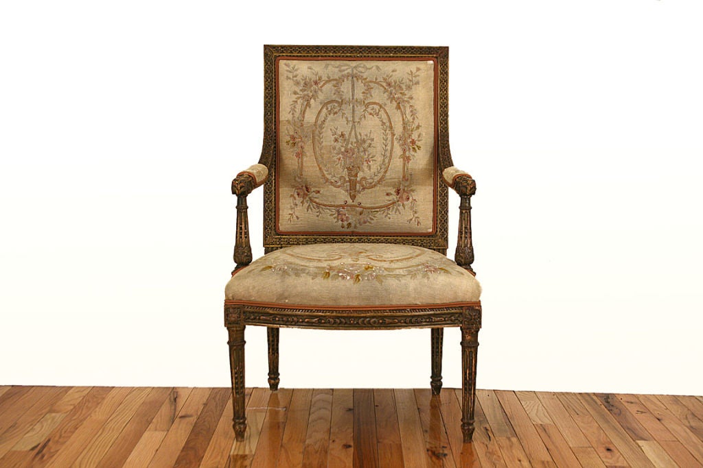 French Louis XVI-Style Carved Giltwood Fauteuil