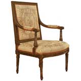 French Louis XVI-Style Carved Giltwood Fauteuil