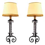 Vintage Pair of Wrought Iron Table Lamps with Custom Shades
