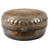 Antique Moorish Silvered Copper Round Hinged Top Box