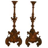 Pair of Finely Carved German Early Rococo Period  Candlesticks