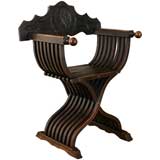 Vintage Renaissance Revival Style Carved Walnut Folding Armchair