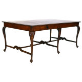 Antique Queen Anne Six Leg Library Table with Double H-Form Stretchers