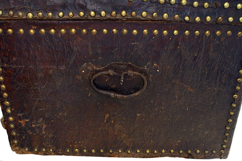 Leather Covered and Ironbound Trunk with Crest of Spain 5