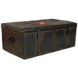 Leather Covered and Ironbound Trunk with Crest of Spain