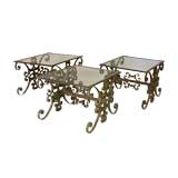 Set of Three Wrought Iron and Glass Top Low Tables