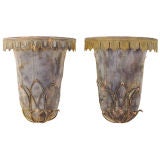 Pair of Art Deco Copper and Bronze Flush Mounted Wall Lanterns