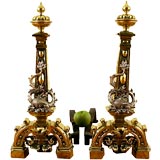 Antique Pair of Brass and Silver-plated Andirons