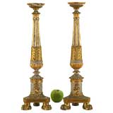Pair of Louis XVI Period Giltwood and Grey Painted Candlesticks