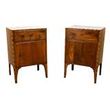 Antique Pair of Walnut and Cherrywood Inlaid 1 Drawer, 1 Door Commodes