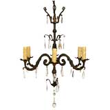 Rococo Style Iron, Gilt Metal, and Prisms 6-Light Chandelier