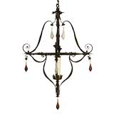 Milanese Wrought Iron and Gilt Metal 1-light Chandelier