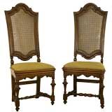 Antique Pair of French Louis XIII Period Walnut Caned Back Side Chairs