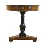 Antique Carlo X Walnut, Inlaid, and Ebonized One Drawer Round Table