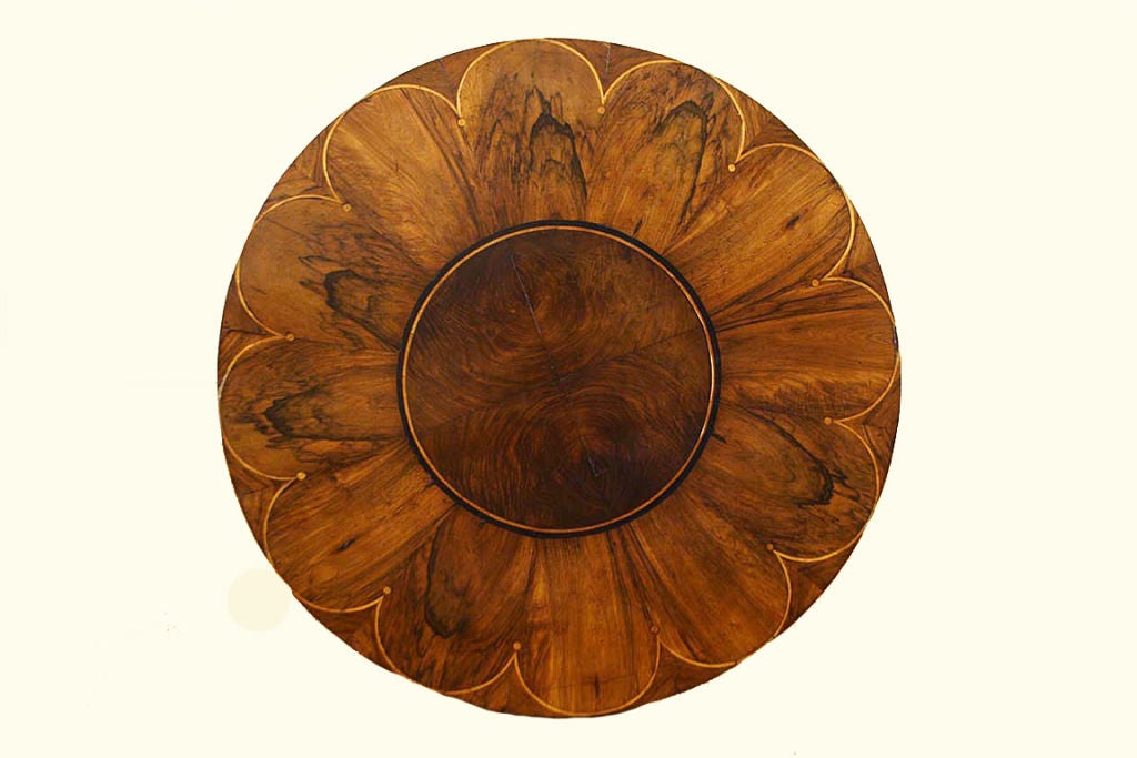 Carlo X Walnut, Inlaid, and Ebonized One Drawer Round Table
