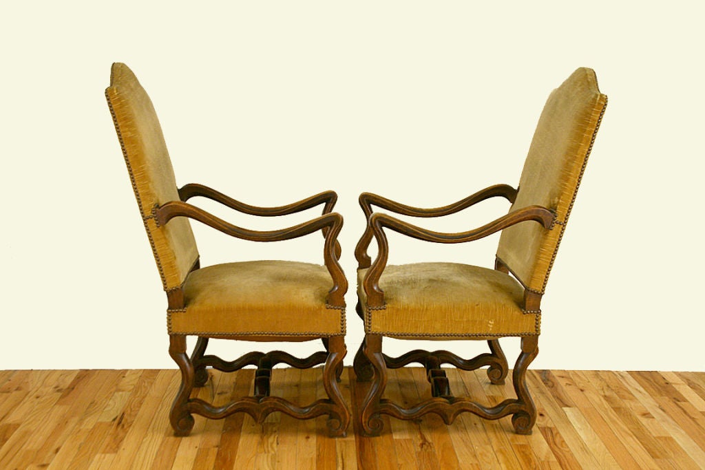 Pair of Louis XIV Style Walnut Fauteuils