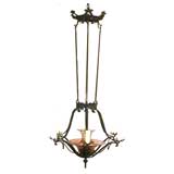 Vintage Italian wrought Iron and Glass Seven Light Chandlelier