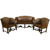3 Piece Set of Leather Upholstered Walnut Seating Furniture