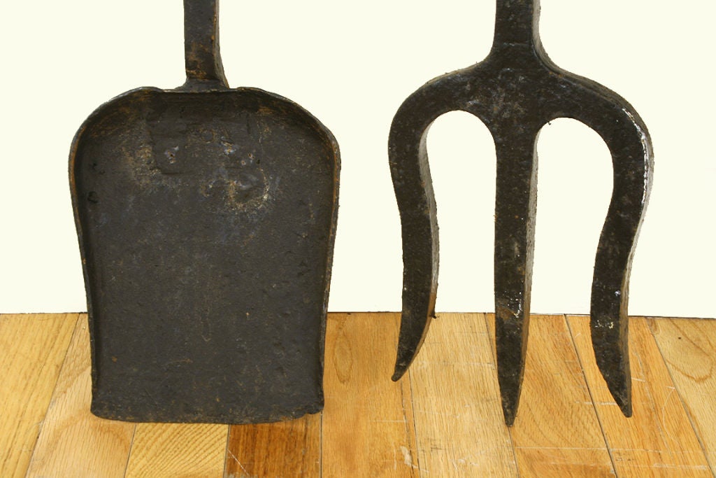 Set of Tall Wrought Iron and Painted Firetools