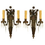 Painted Wood, Iron and Metal 2-Light Wall Appliques