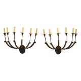 Pair of LXVI Period 6-Light Iron, Mecca, and Gesso Wall Sconces