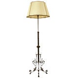 Antique Italian Renaissance Style Patinated Brass Floor Lamp and Shade