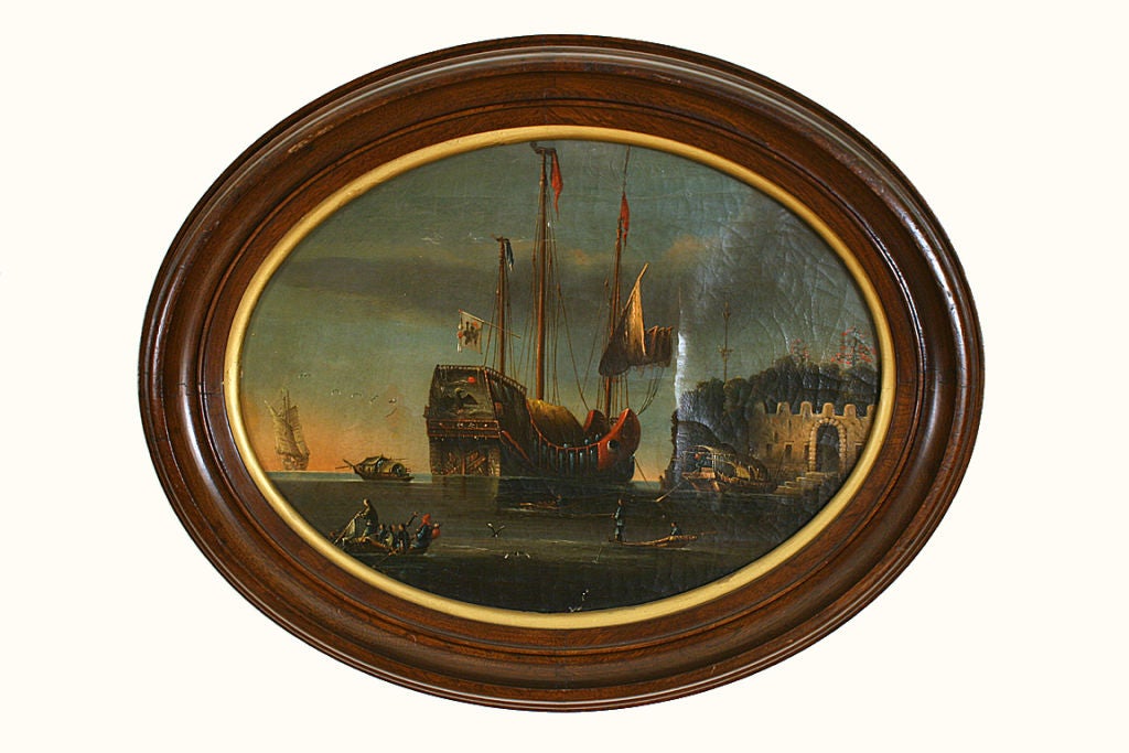 Pair of Anglo-Chinese School Oils on Canvas, Harbor Scenes In Good Condition In Atlanta, GA