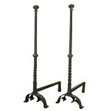 Pair of Italian Tall Wrought Iron and Brass Andirons