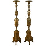 Antique Pair of Italian Louis XVI Tall Carved Wood Mecca Torcheres