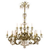 Antique Italian Rococo Revival Brass and Blown Glass 24-Light Chandelier