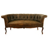 French Rococo Revival  Walnut and Leather Upholstered Settee