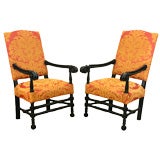 Pair of Italian Ebonized Walnut Armchairs in the LXIV Style