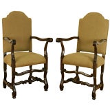Pr. Spanish Carved Walnut LXIV Open Armchairs