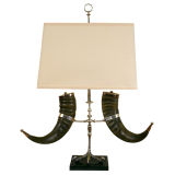 Continental Silver Plated, Horn, and Marble Table Lamp