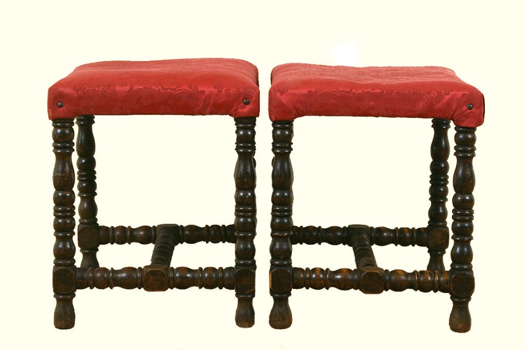 Pair Italian Oak LXIII Style Upholstered Benches