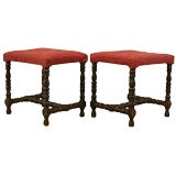 Pair Italian Oak LXIII Style Upholstered Benches