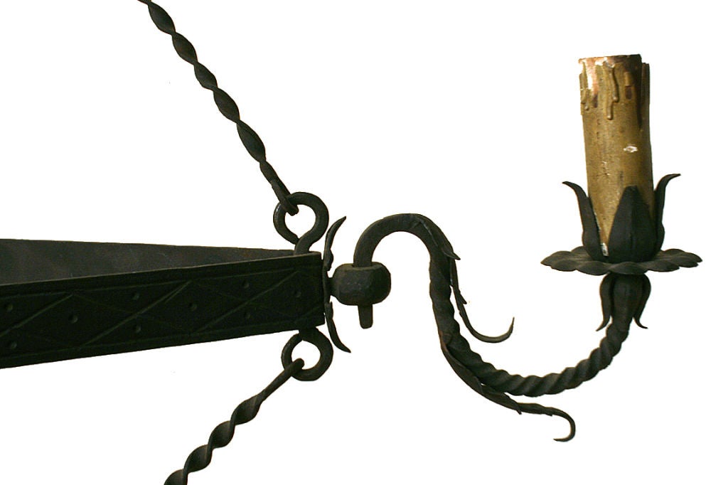 Italian Triangular Shaped Wrought Iron 4-Light Chandelier